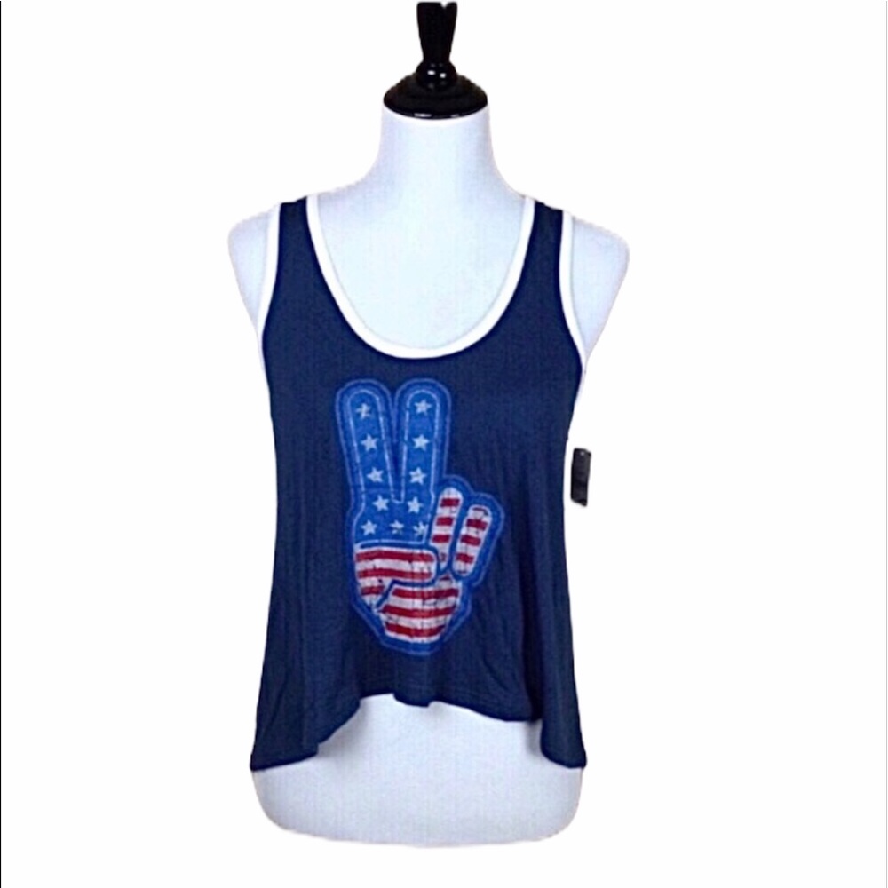 Fifth Sun hi lo scoop neck hand peace sign tank top